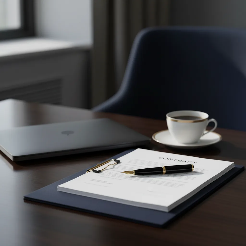 Confidential advisory documents and contract on a desk